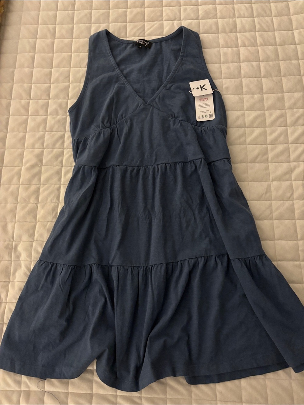 Known Supply Organic, indigo blue Tiered V-Neck Dress